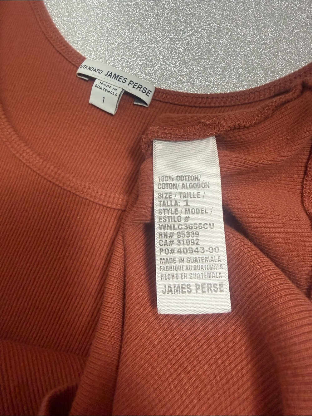 James Perse 100% Cotton Ribbed Tank Top - Rust - Picture 5 of 5
